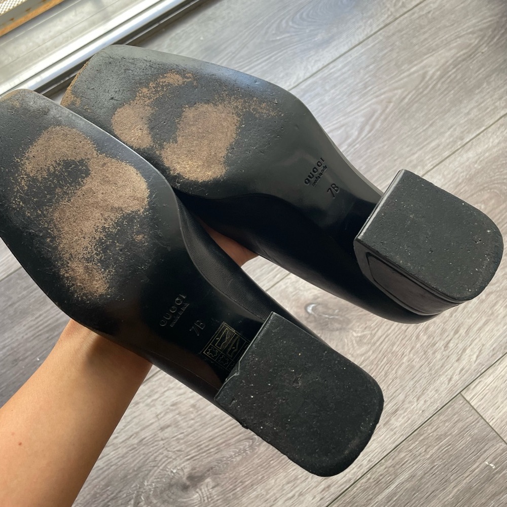 Gucci Black Leather Square-Toe Kitten Heels - Picture 5 of 7